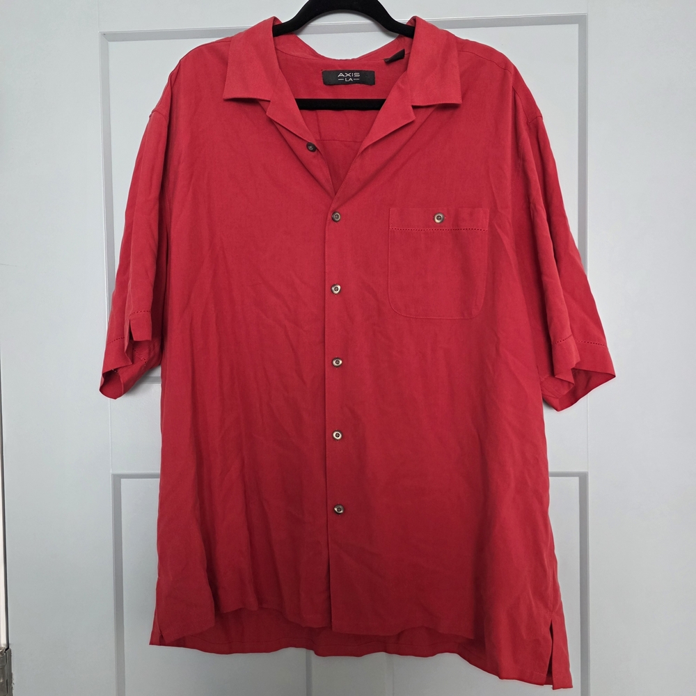 Vintage 100% Silk Red Shirt Mens XL Camp Collar Relaxed Luxe